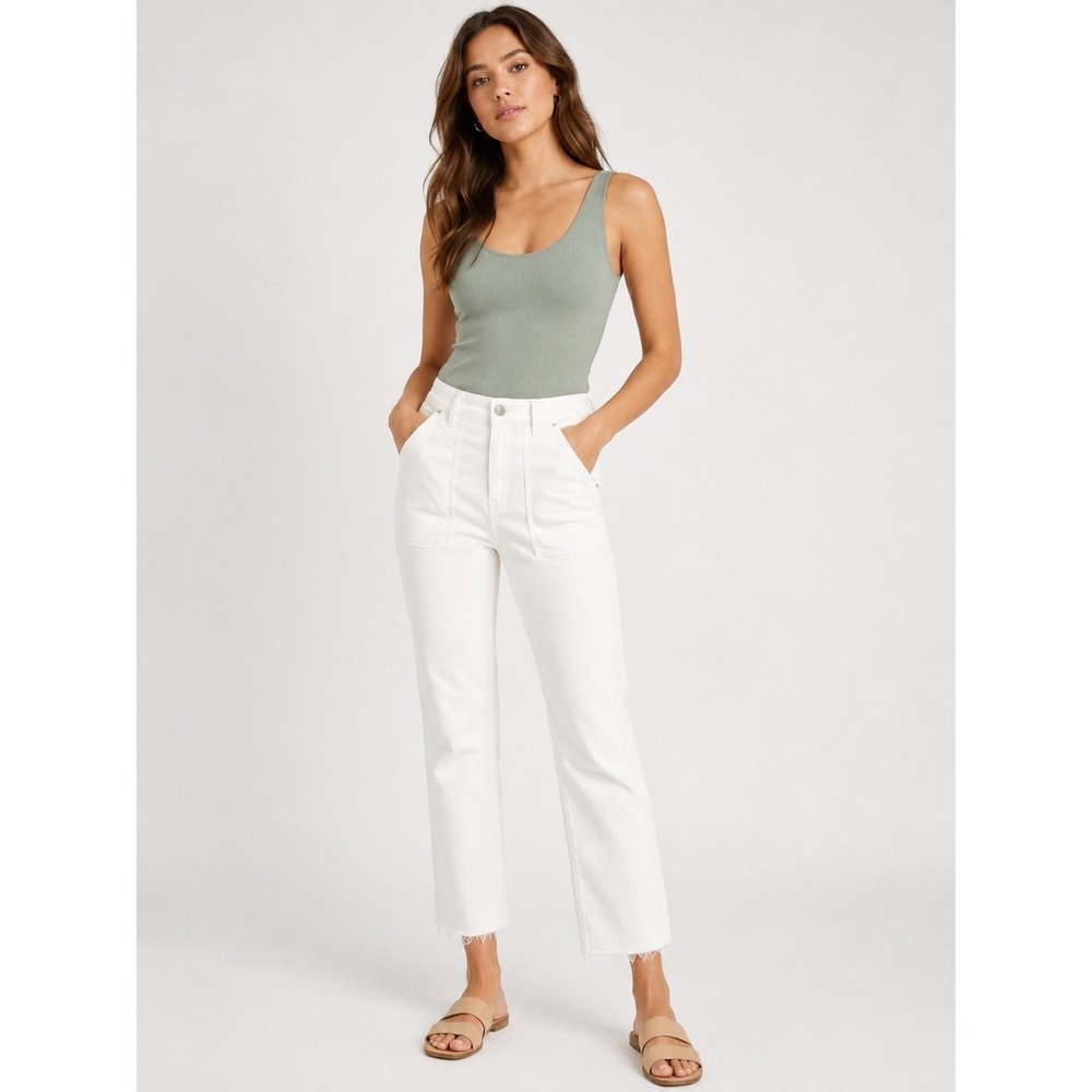 Mavi Shelia High Rise Straight Leg Jeans White Crop Raw Hem Womens 29X27
